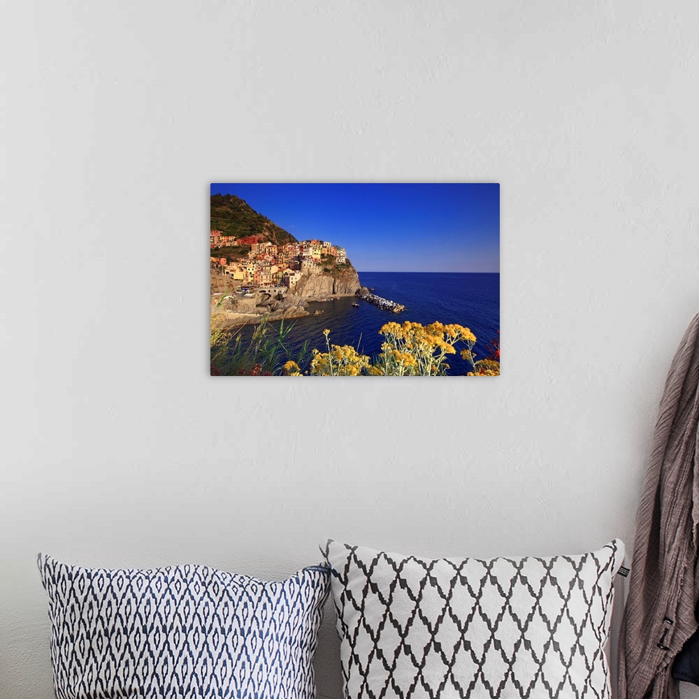 A bohemian room featuring Italy, Liguria, Cinque Terre, Manarola, spring afternoon, flowerings of the village