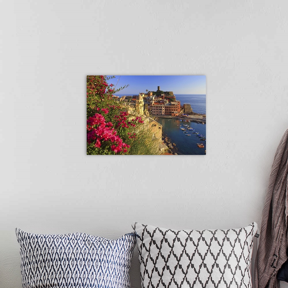 A bohemian room featuring Italy, Liguria, Ligurian sea, Italian Riviera, Cinque Terre, Vernazza, summer sunset