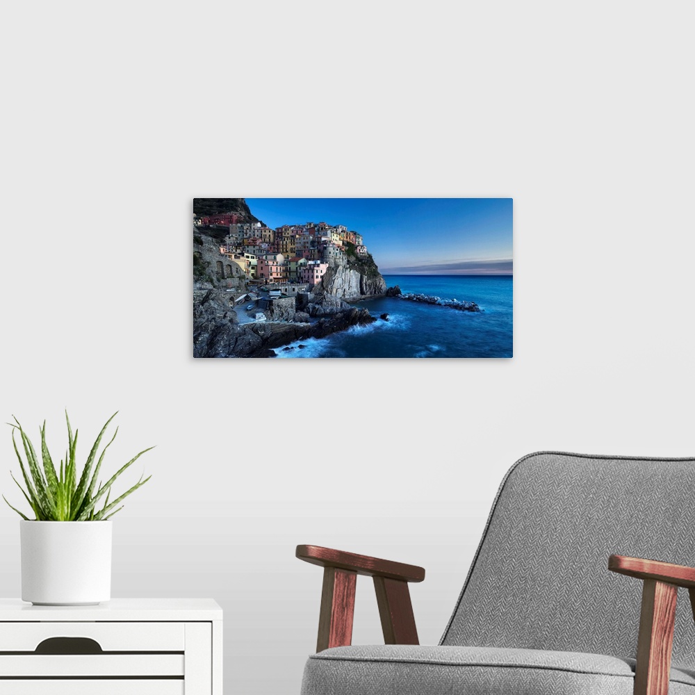 A modern room featuring Italy, Liguria, Ligurian sea, Riviera di Levante, Cinque Terre, Manarola village