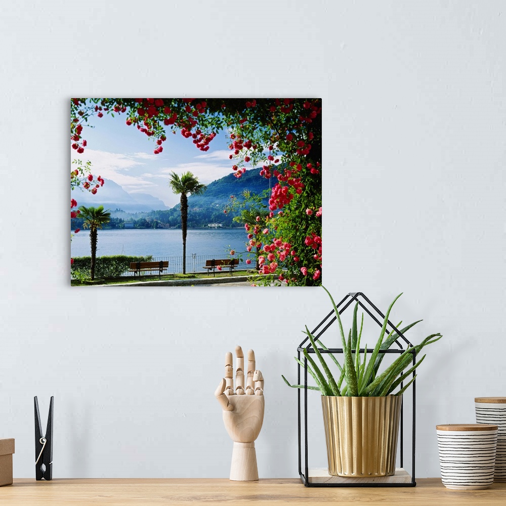 A bohemian room featuring Italy, Lombardy, Como Lake, View of the lake near Tremezzo town