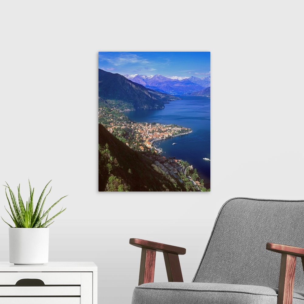 A modern room featuring Italy, Lombardy, Como Lake, View towards Menaggio town