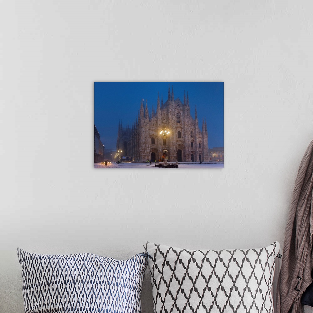 A bohemian room featuring Italy, Lombardy, Milan Cathedral, the square and cathedral during snow season