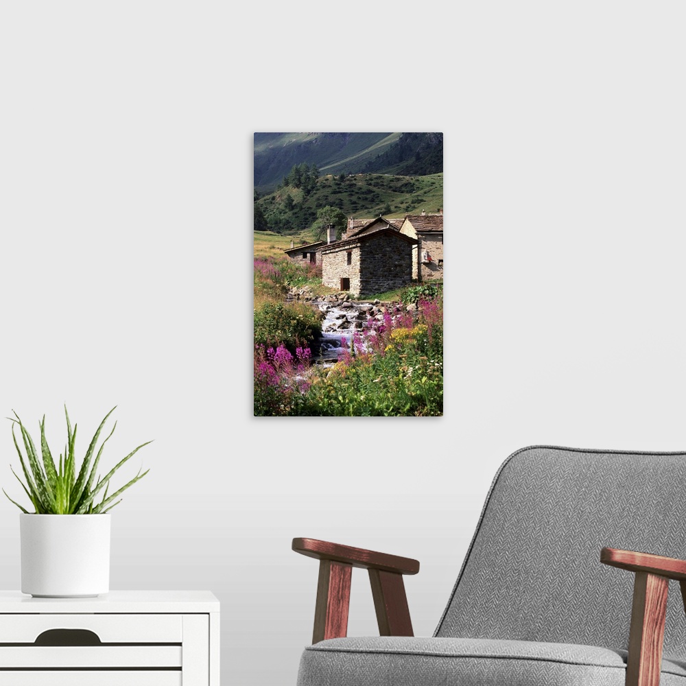 A modern room featuring Italy, Lombardy, Stelvio National Park, Alps, Case di Viso