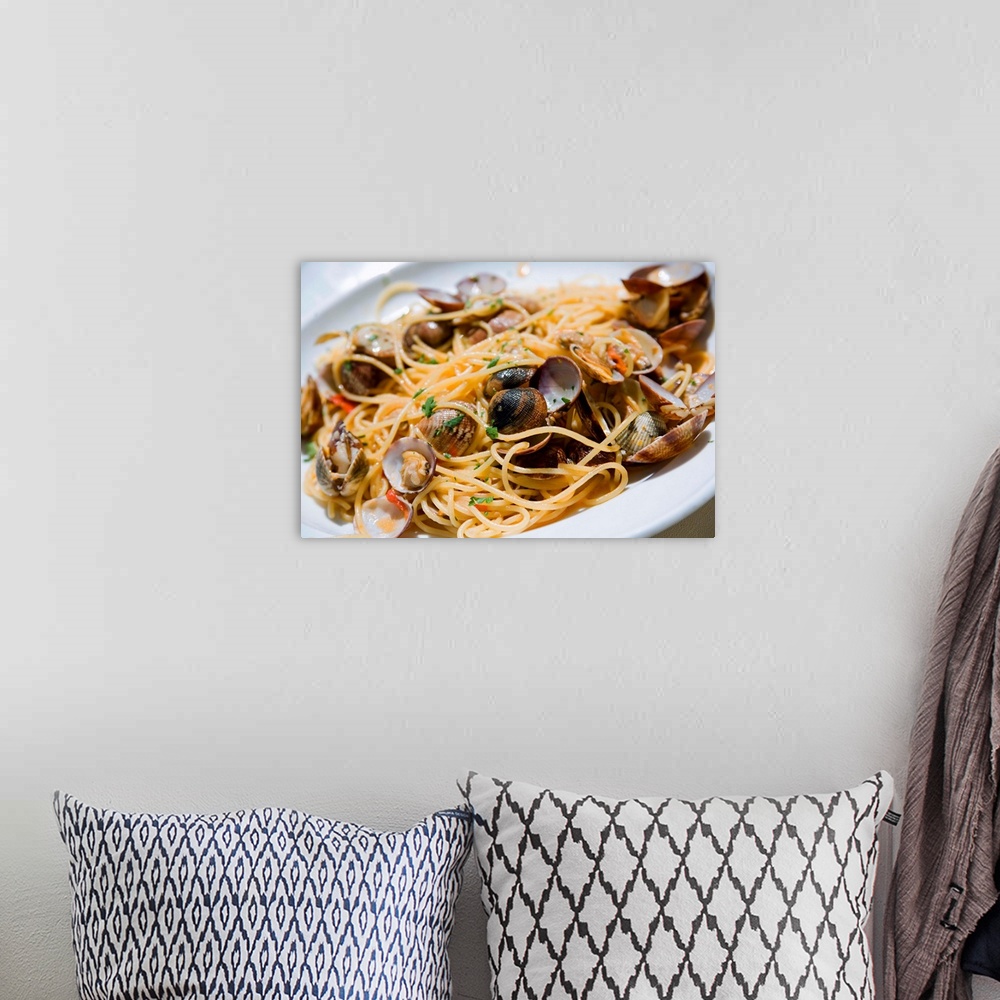 A bohemian room featuring Italy, Marches, Adriatic Coast, Ancona district, Spaghetti with clams