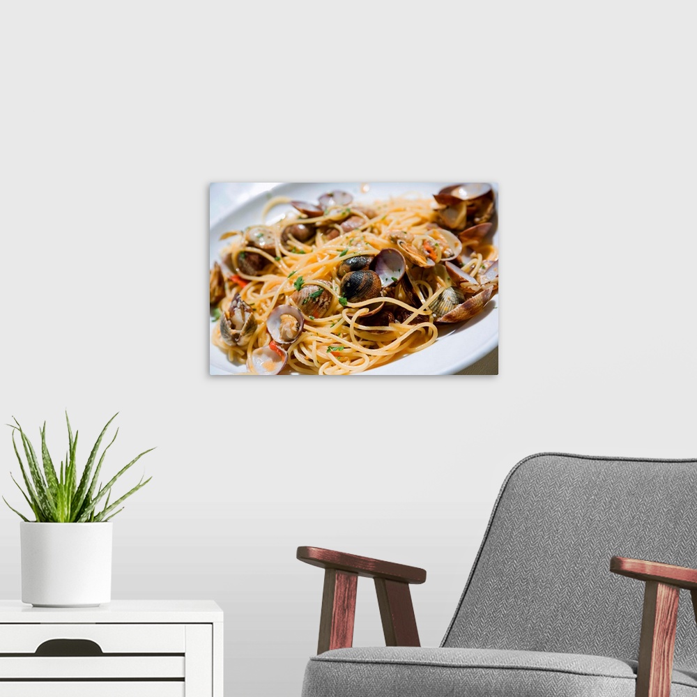 A modern room featuring Italy, Marches, Adriatic Coast, Ancona district, Spaghetti with clams