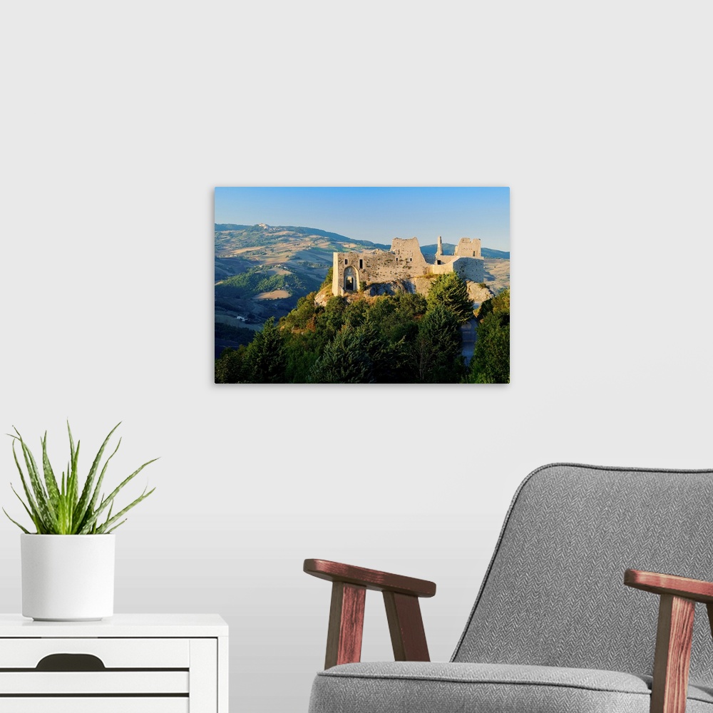A modern room featuring Italy, Molise, Campobasso district, Castropignano, Evoli castle.