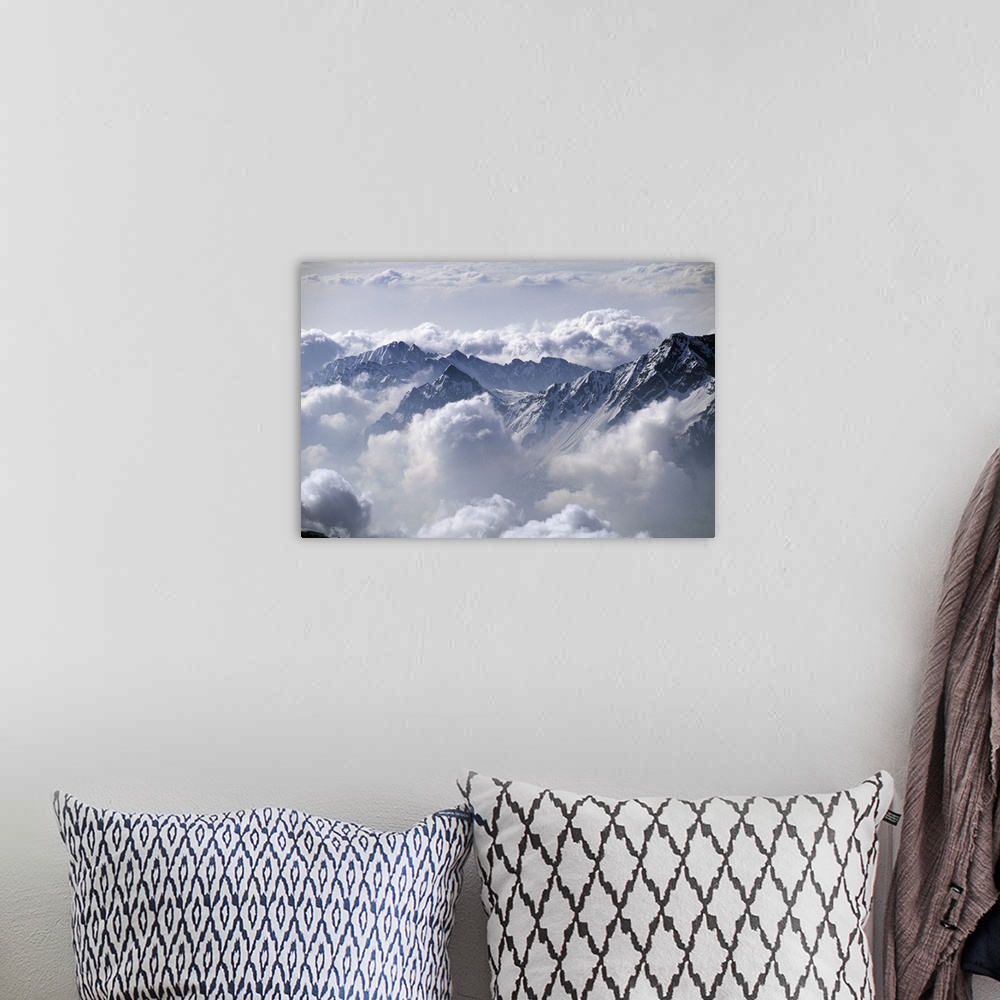 A bohemian room featuring Italy, Piedmont, Alps, Val d'Ossola, Clouds over the valley