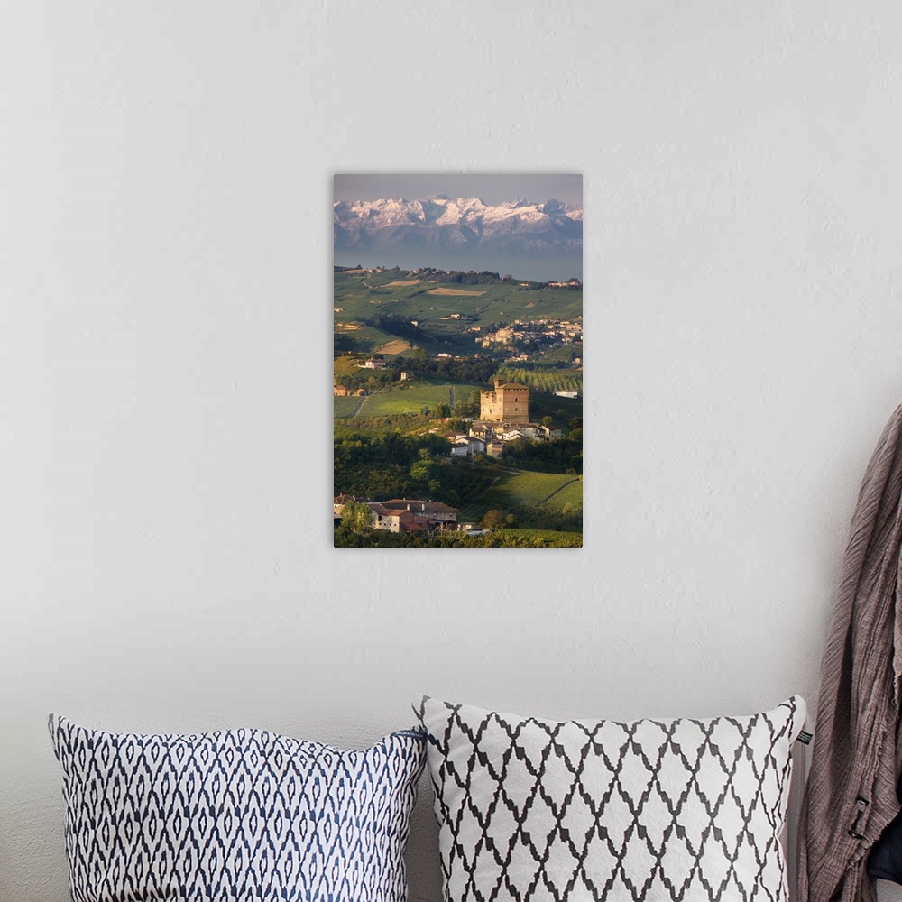 A bohemian room featuring Italy, Piedmont, Langhe, Grinzane Cavour, Castle, vineyards and Alps