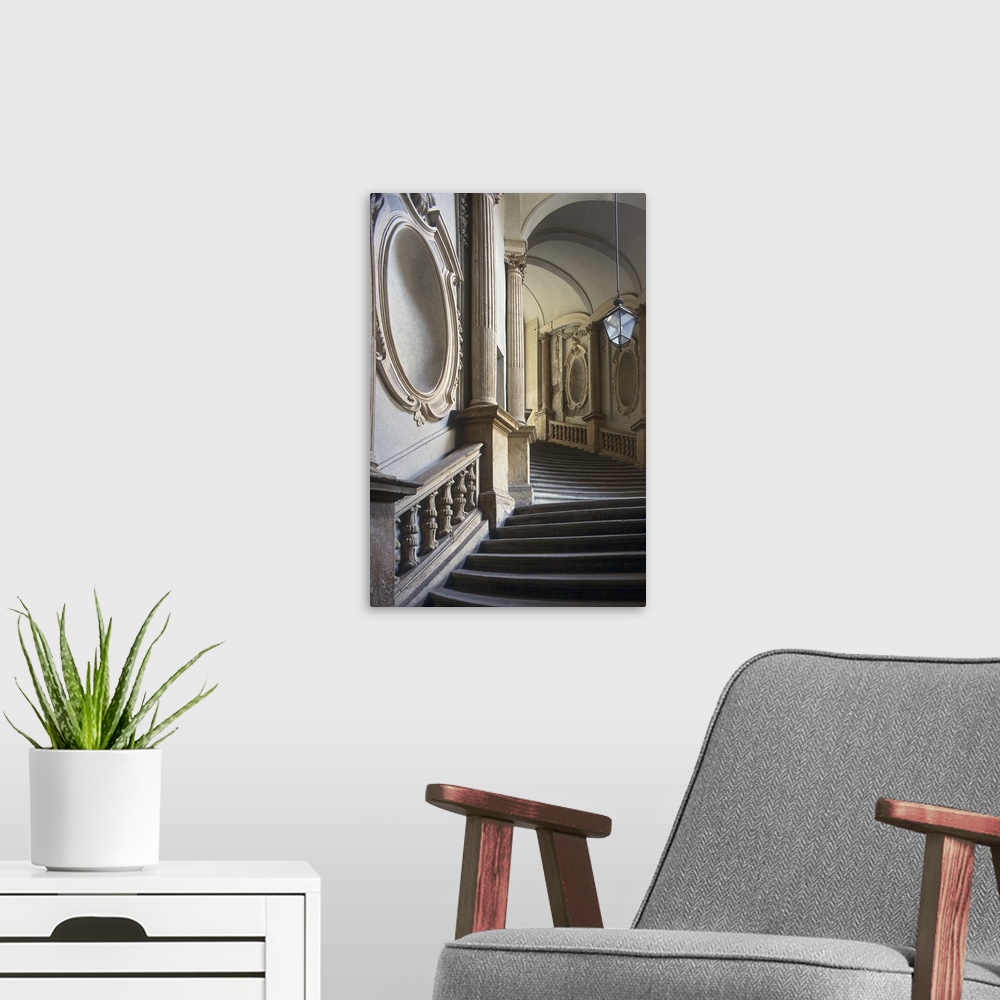 A modern room featuring Italy, Piedmont, Regge Sabaude, Turin, Carignano Palace, Guarignano staircase