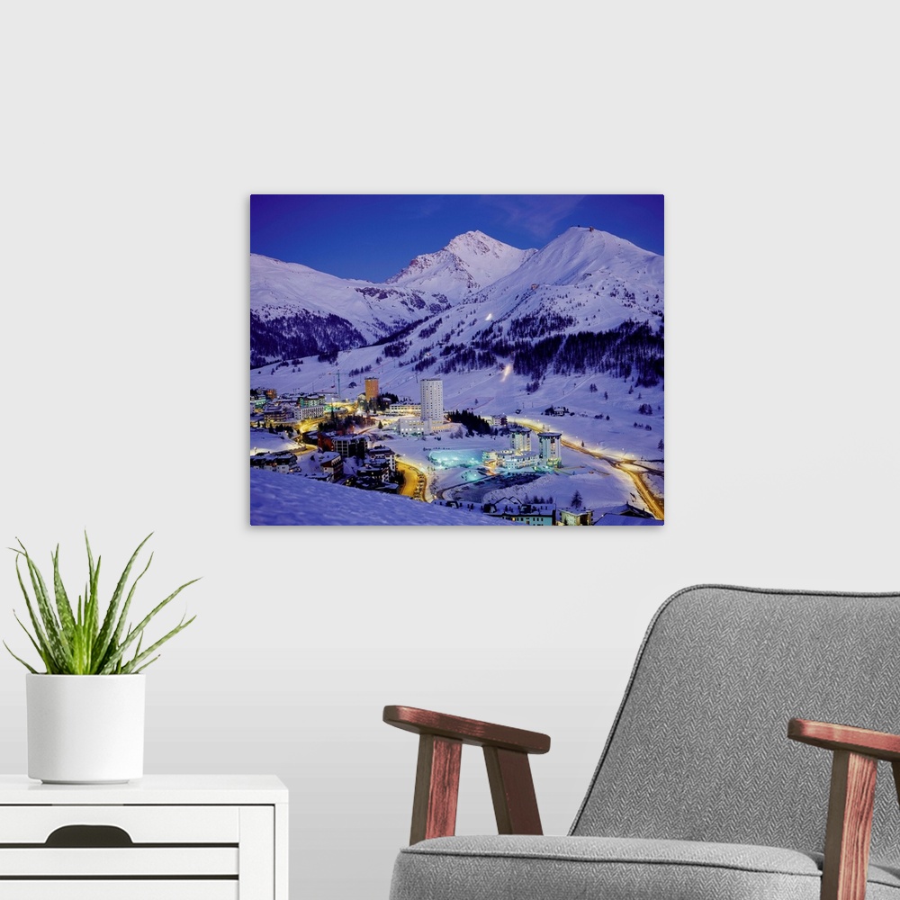 A modern room featuring Italy, Piedmont, Turin, Sestriere and Monte Rognosa, view by night