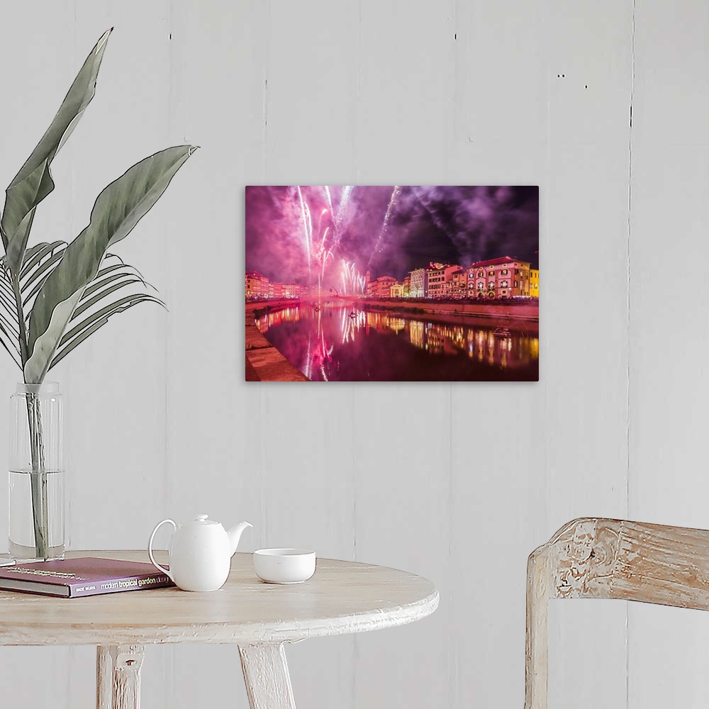 A farmhouse room featuring Italy, Tuscany, Pisa district, Pisa, Fireworks at the Arno River waterfront during the Luminara d...