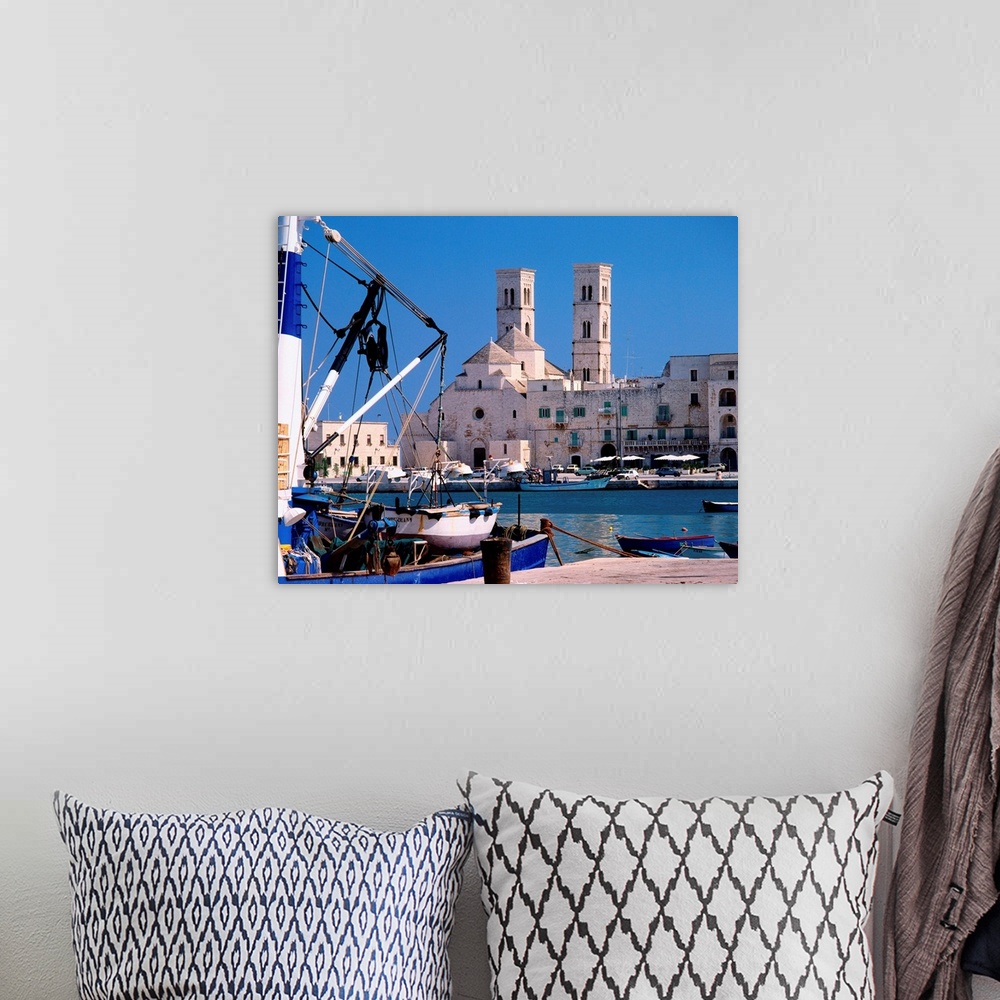 A bohemian room featuring Italy, Puglia, Molfetta, Port and the old cathedral of Saint Corrado in Molfetta town