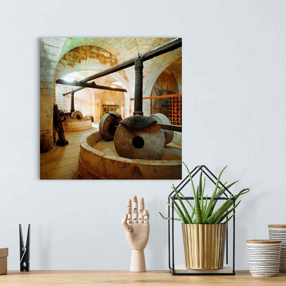A bohemian room featuring Italy, Puglia, Santa Maria di Cerrate abbey, oil press