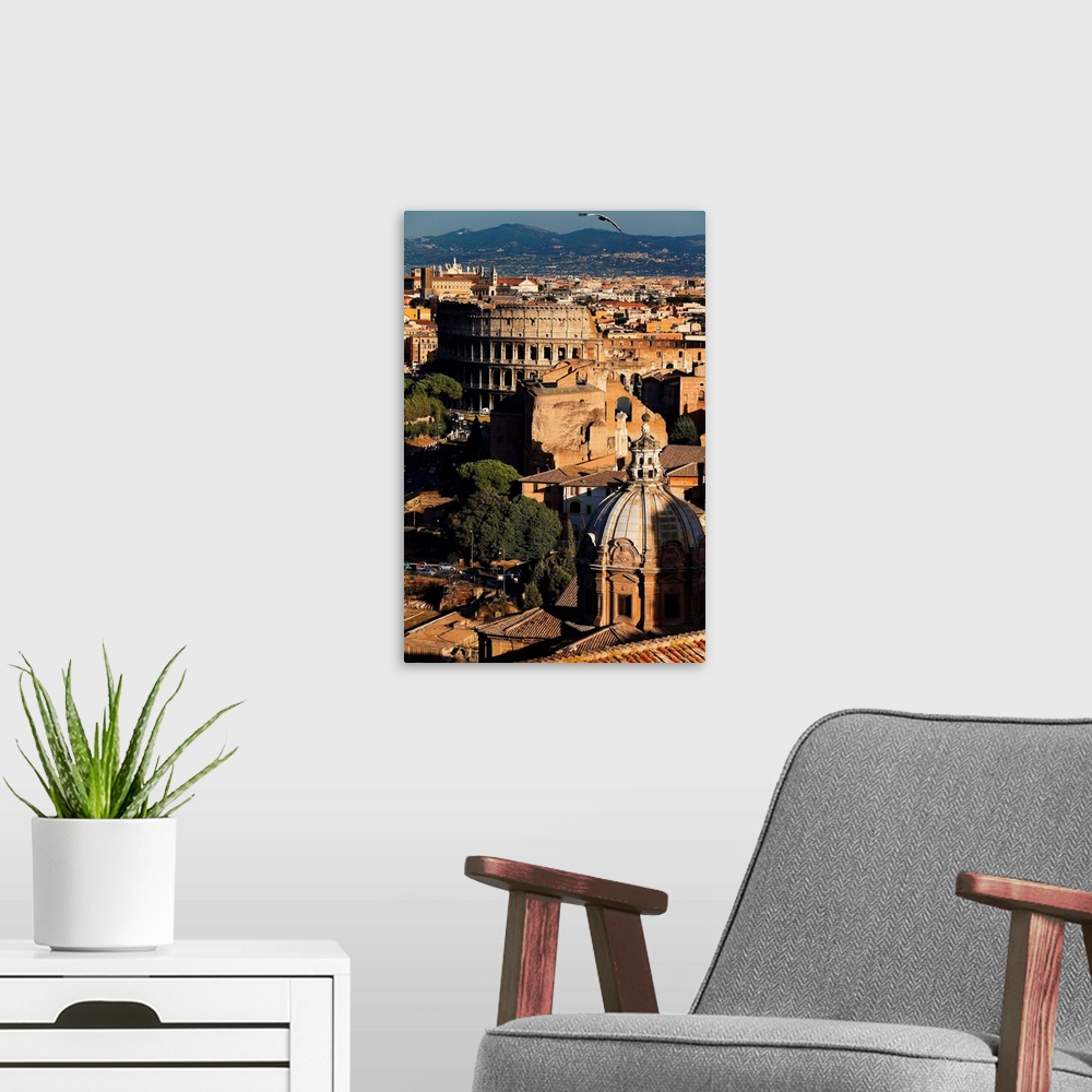 A modern room featuring Italy, Rome, Colosseum, View from the top of Vittoriano.