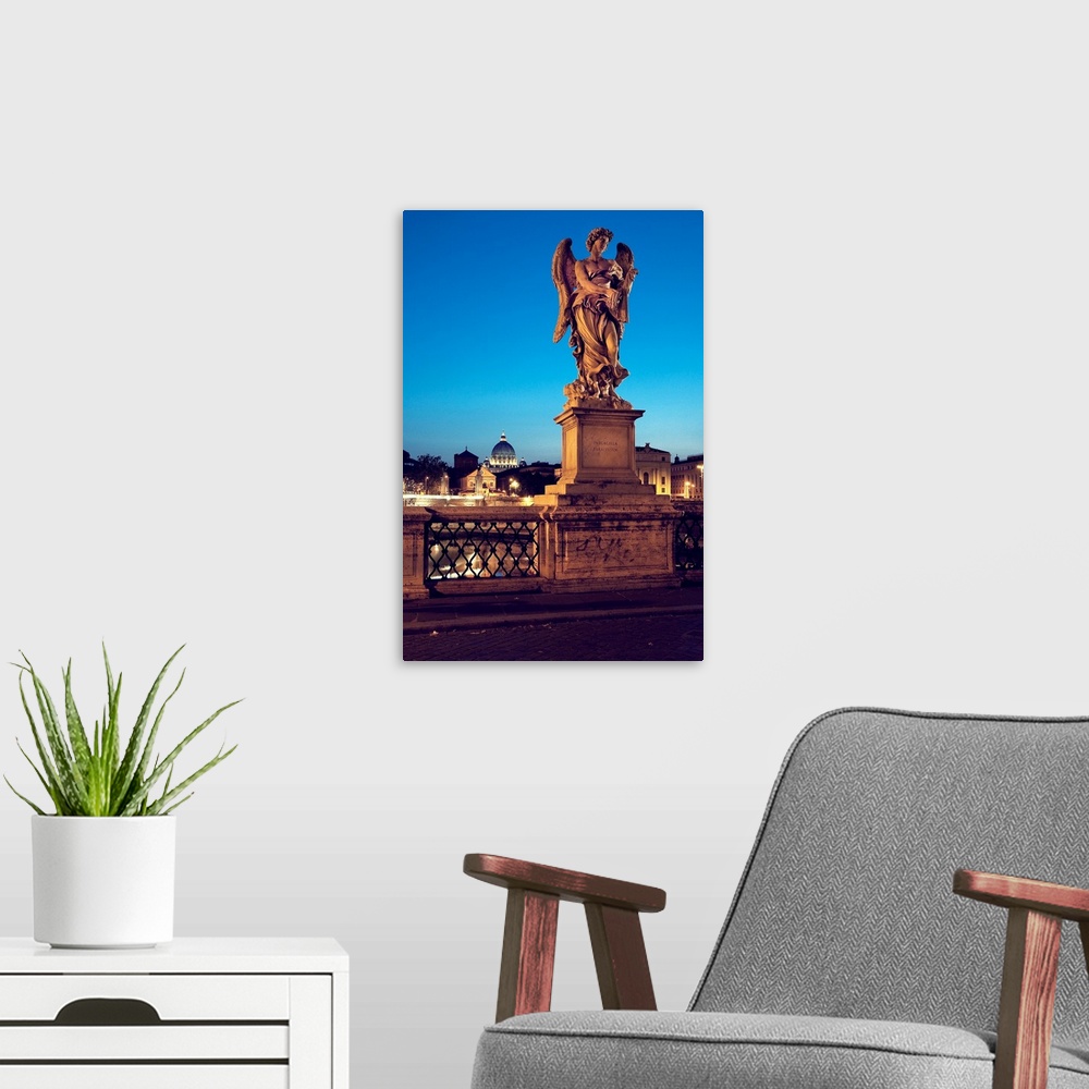 A modern room featuring Italy, Rome, Mausoleum of Hadrian, Angels statues over the bridge.