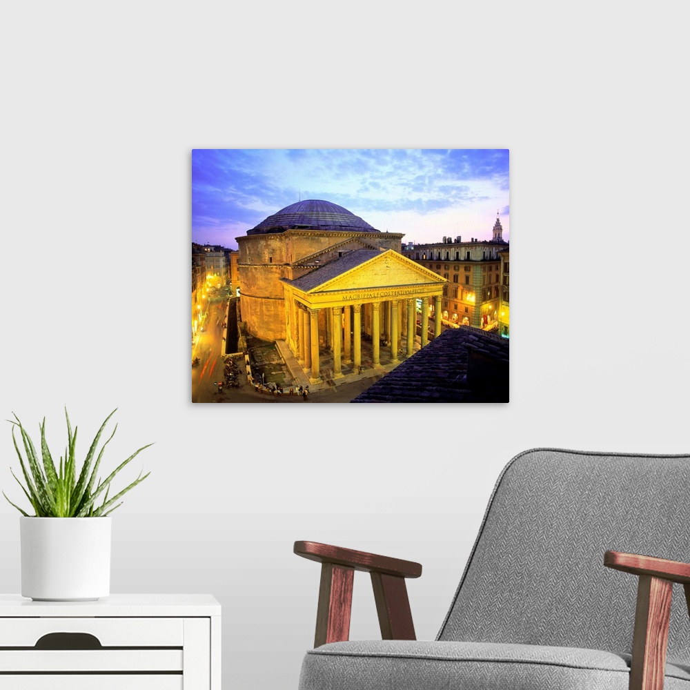 A modern room featuring Italy, Rome, Pantheon illuminated, evening