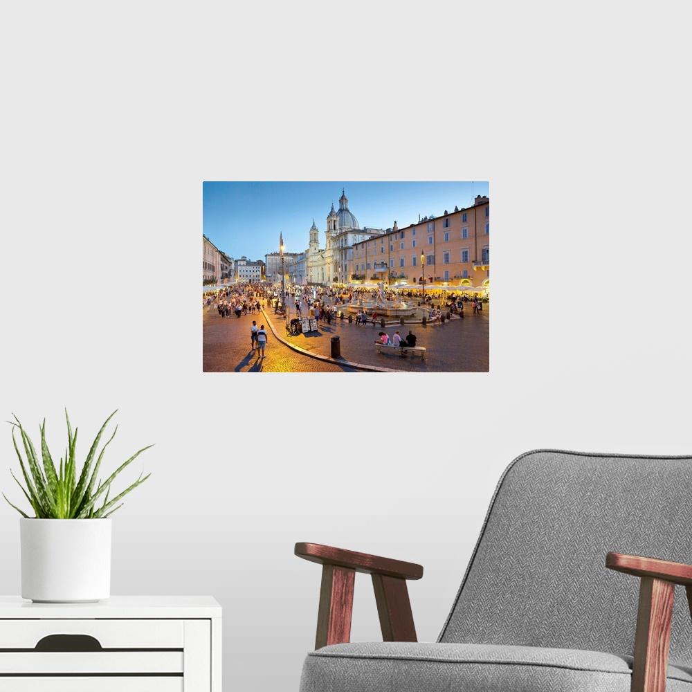 A modern room featuring Italy, Latium, Roma district, Rome, Piazza Navona, Fountain of Neptune, Fontana del Moro in the f...
