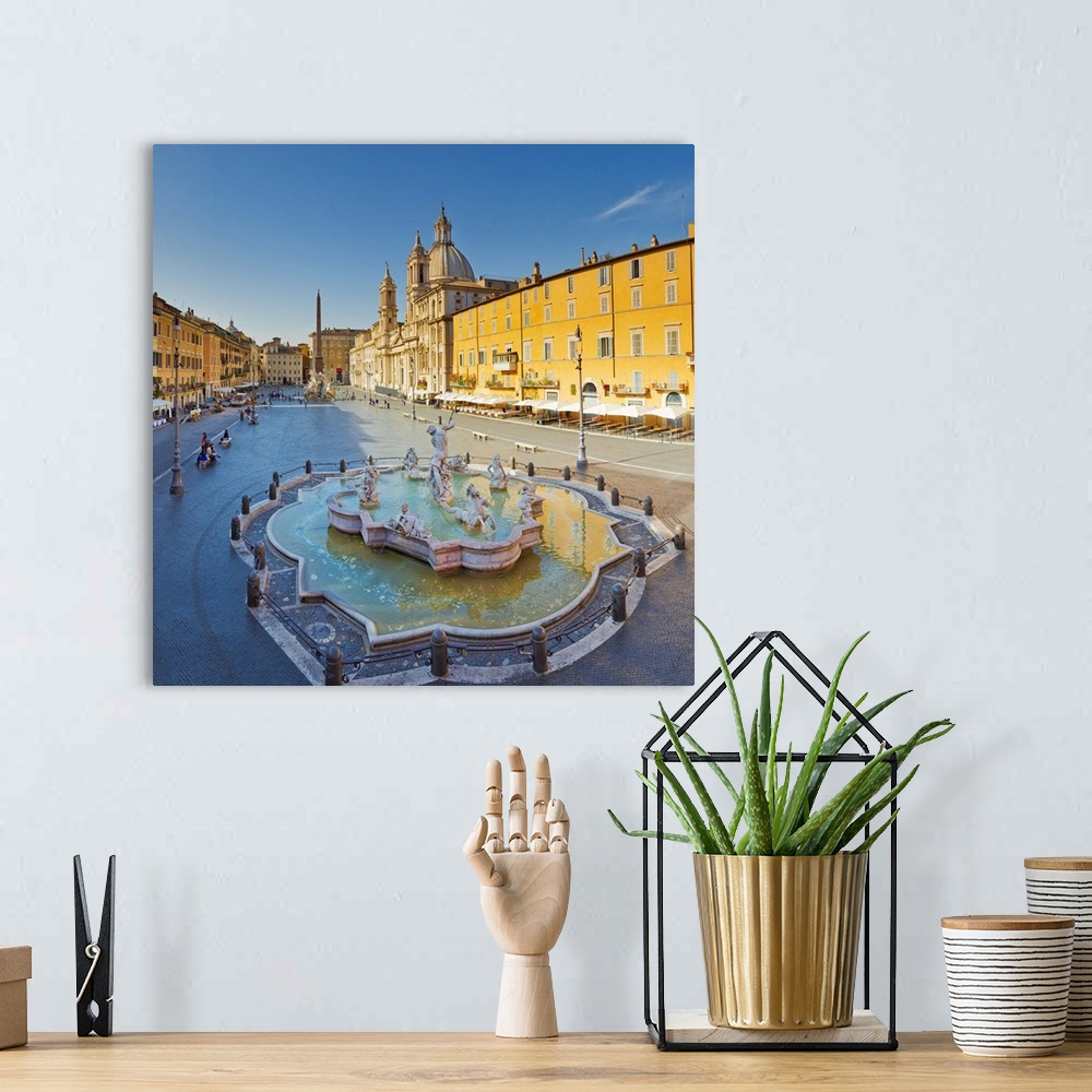 A bohemian room featuring Italy, Latium, Roma district, Rome, Piazza Navona, Fountain of Neptune, Fontana del Moro in the f...