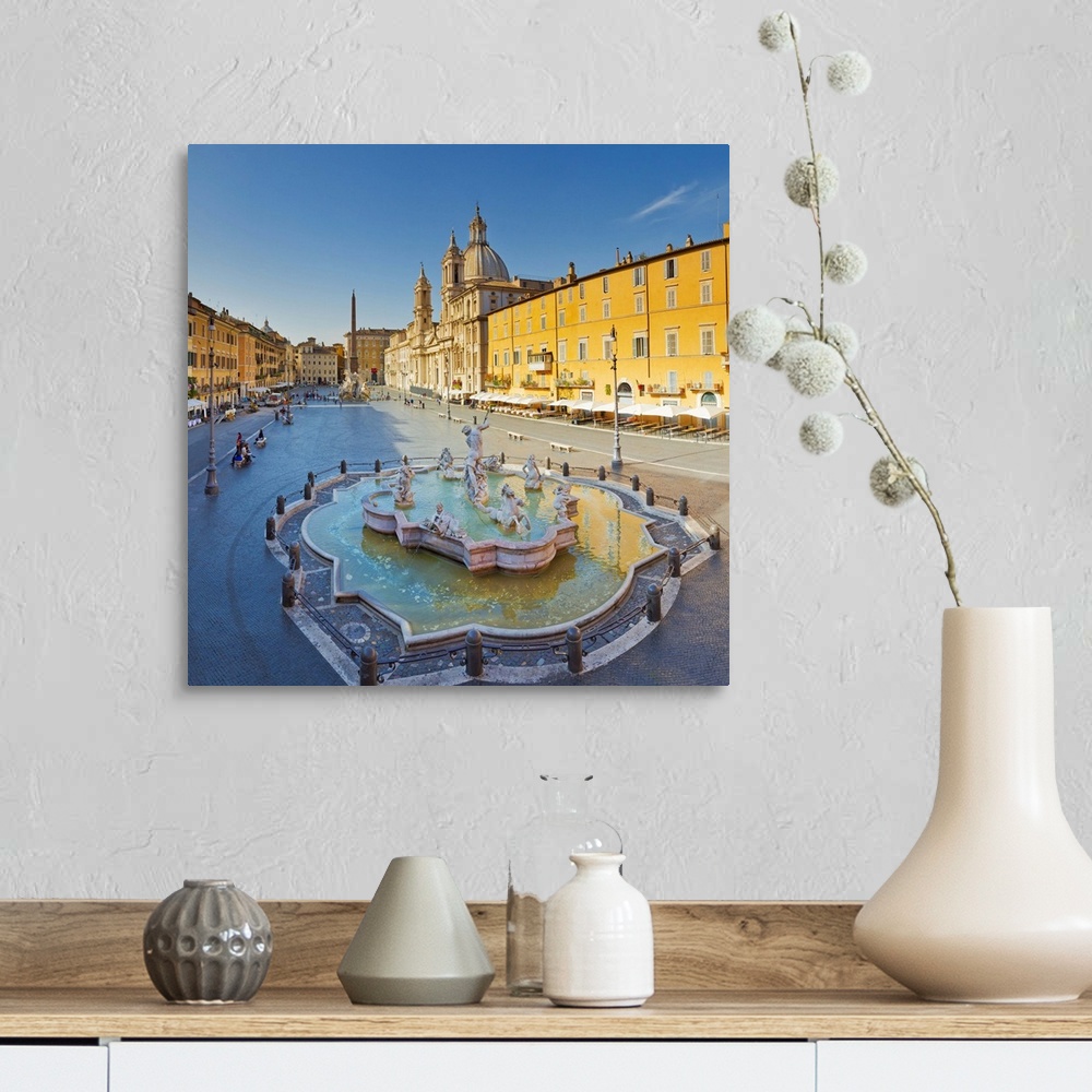 A farmhouse room featuring Italy, Latium, Roma district, Rome, Piazza Navona, Fountain of Neptune, Fontana del Moro in the f...