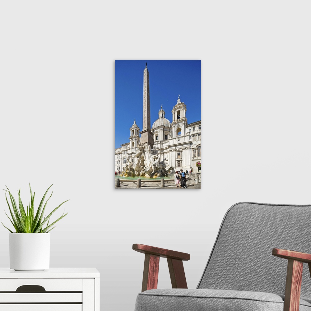 A modern room featuring Italy, Latium, Roma district, Rome, Piazza Navona, Fountain of the Four Rivers, Sant'Agnese in Ag...