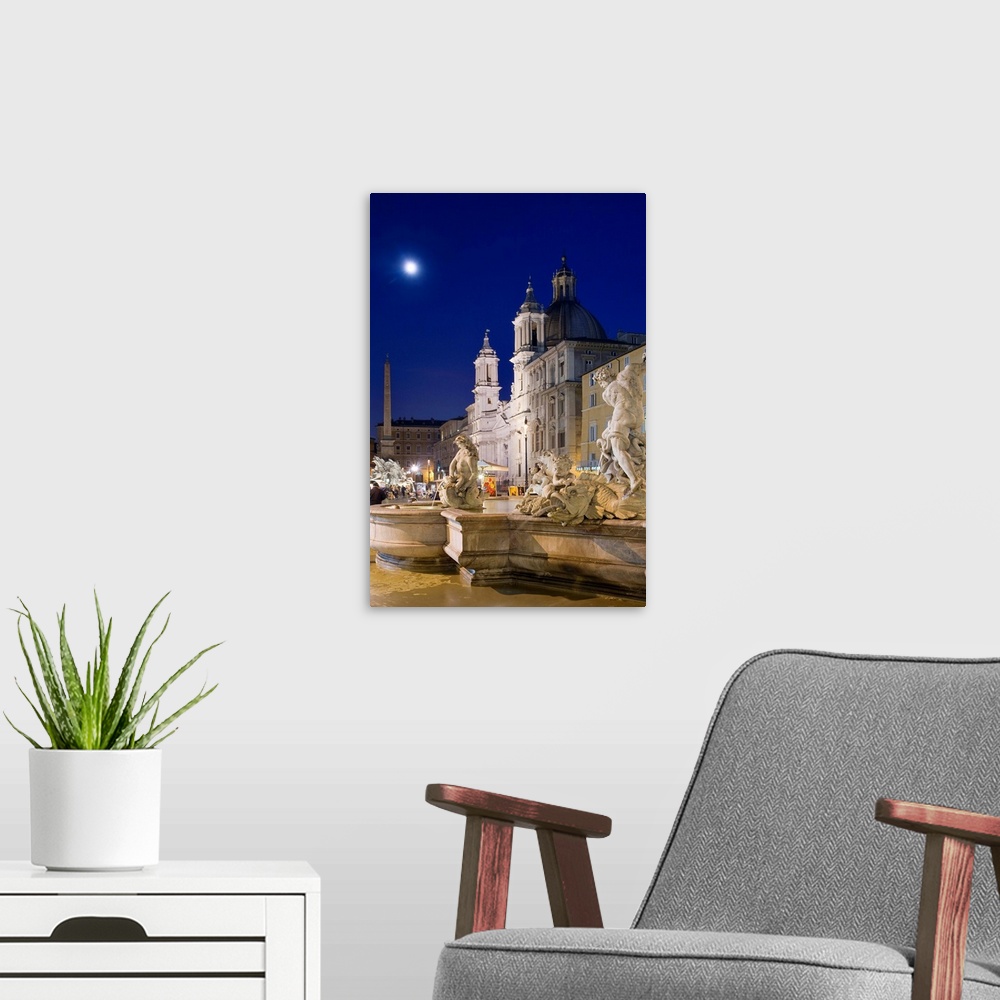 A modern room featuring Italy, Rome, Piazza Navona, square with Neptune's fountain and Church of Sant'Agnese