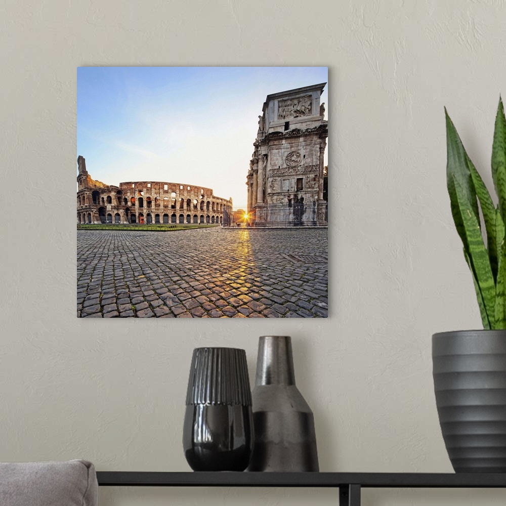 A modern room featuring Italy, Latium, Mediterranean area, Rome, Roman Forum, Colosseum, Colosseum and Arch of Constantin...