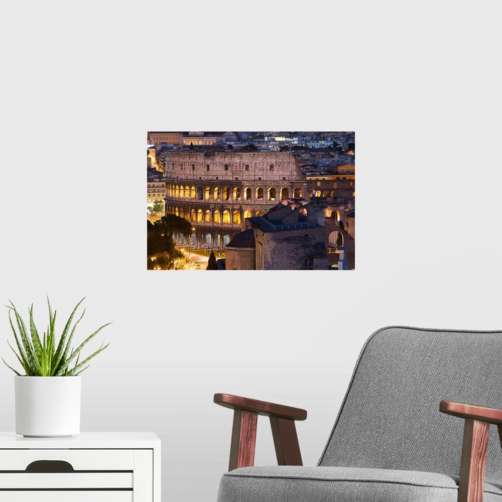 A modern room featuring Italy, Rome, Roman Forum, Colosseum, View from Altare della Patria