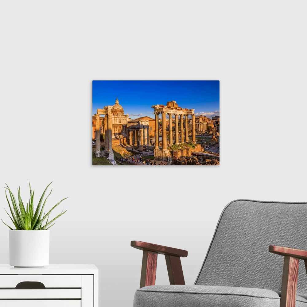 A modern room featuring Italy, Latium, Roma district, Rome, Roman Forum, Foro Romano Temple of Saturn and Arch of Septimi...
