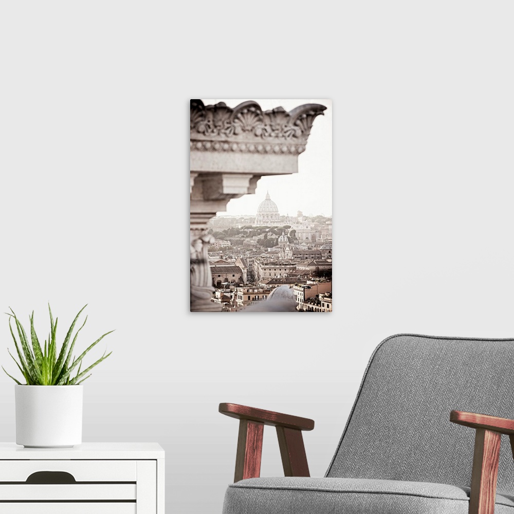 A modern room featuring Italy, Rome, St Peter's Basilica, Panoramic view of Rome with San Pietro (Saint Peter) dome.