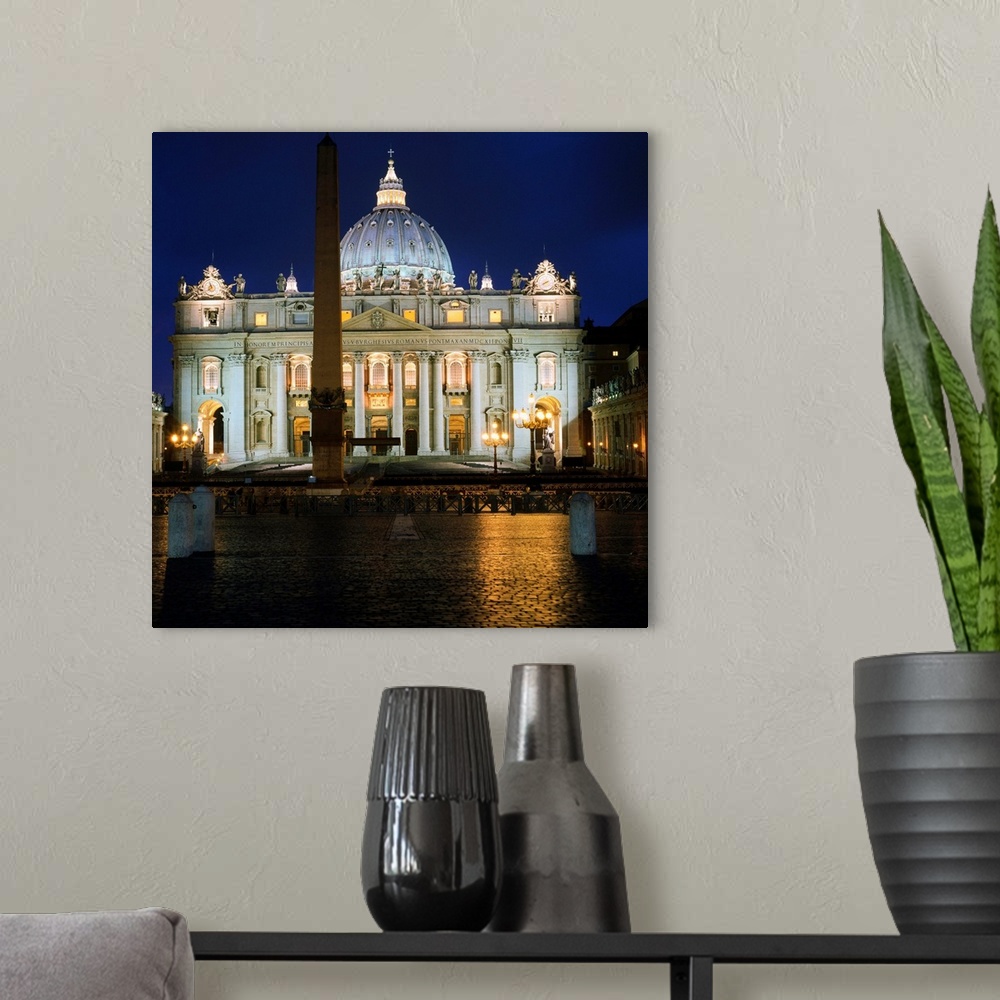 A modern room featuring Italy, Rome, St. Peter's Square and Saint Peter's Cathedral, night