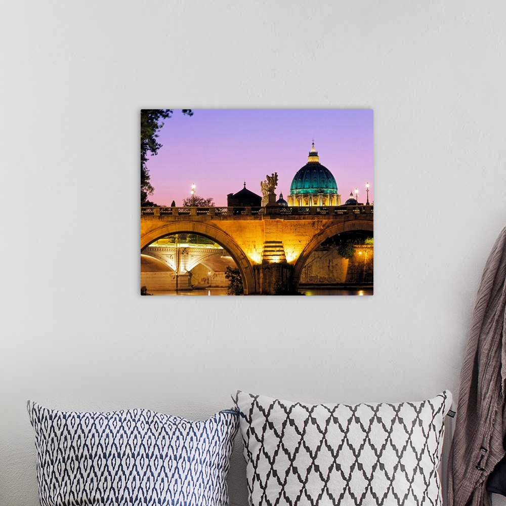 A bohemian room featuring Italy, Rome, Tevere, Capital of San Pietro, St. Angelo castle and bridges