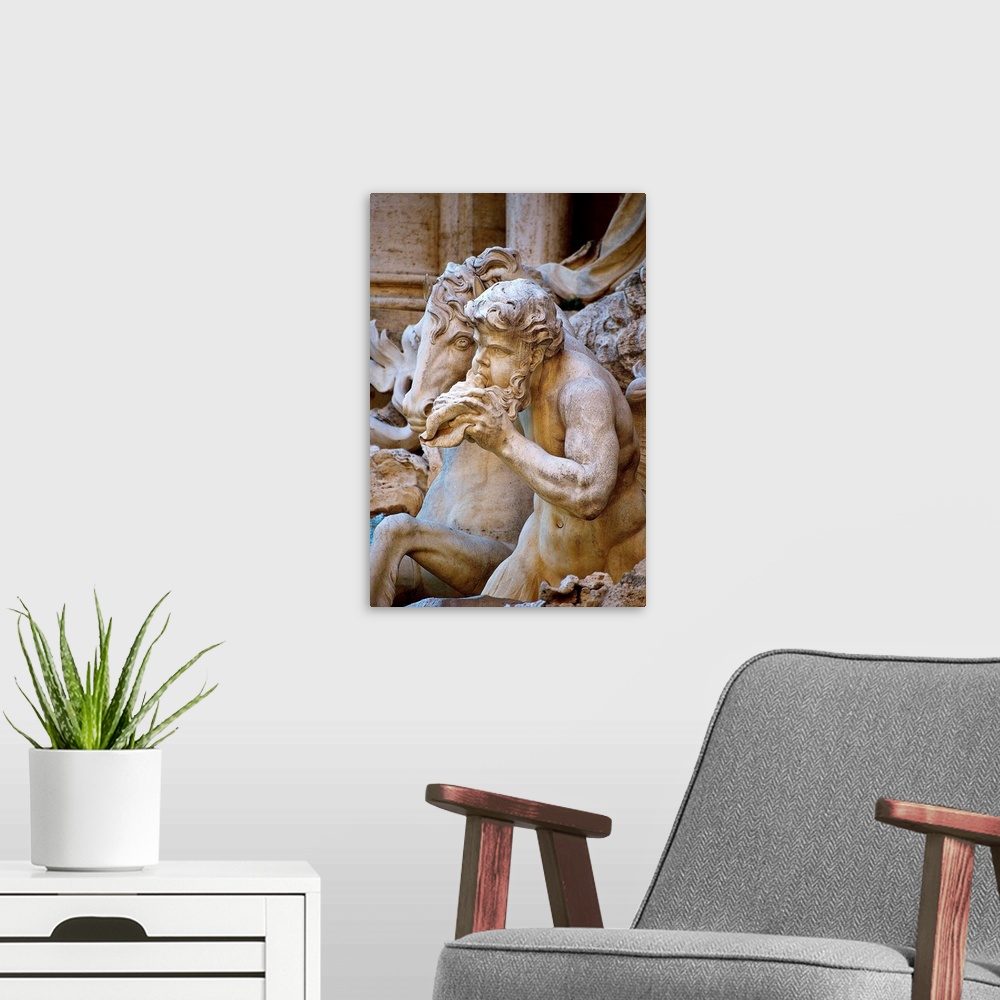 A modern room featuring Italy, Rome, Trevi Fountain, Tritons and Hippocampus Sculpture.