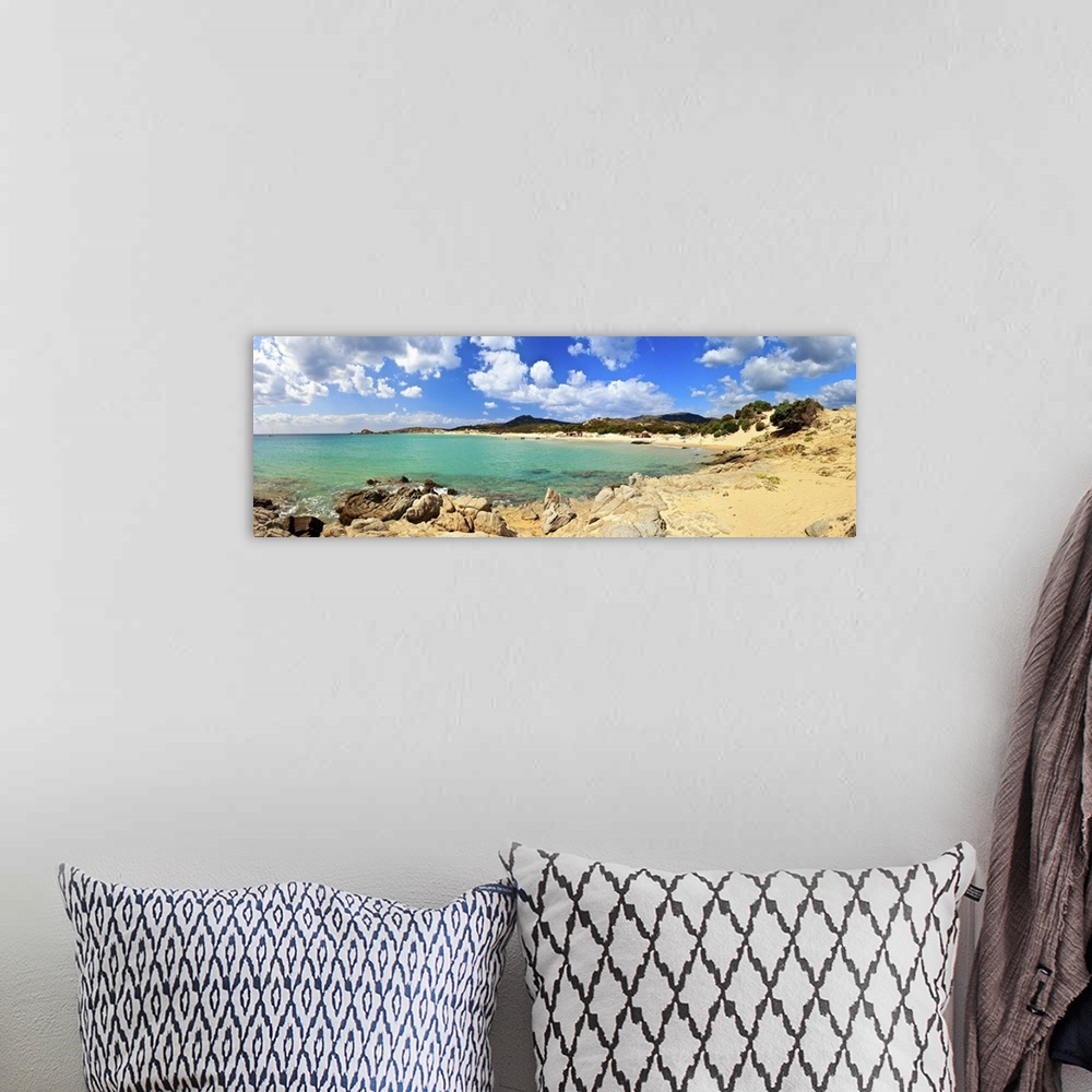 A bohemian room featuring Italy, Sardinia, Costa del Sud, Chia, Panoramic view of the beach of Su Giudeu