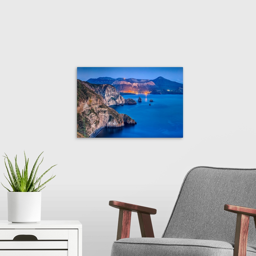 A modern room featuring Italy, Sicily, Messina district, Mediterranean sea, Tyrrhenian sea, Aeolian islands, Lipari islan...