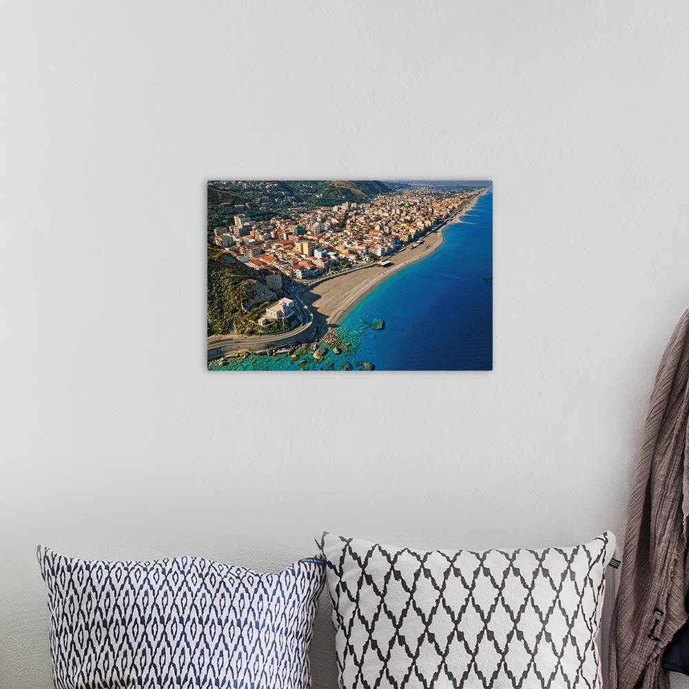 A bohemian room featuring Italy, Sicily, Aerial view of Capo d'Orlando, beach and lighthouse