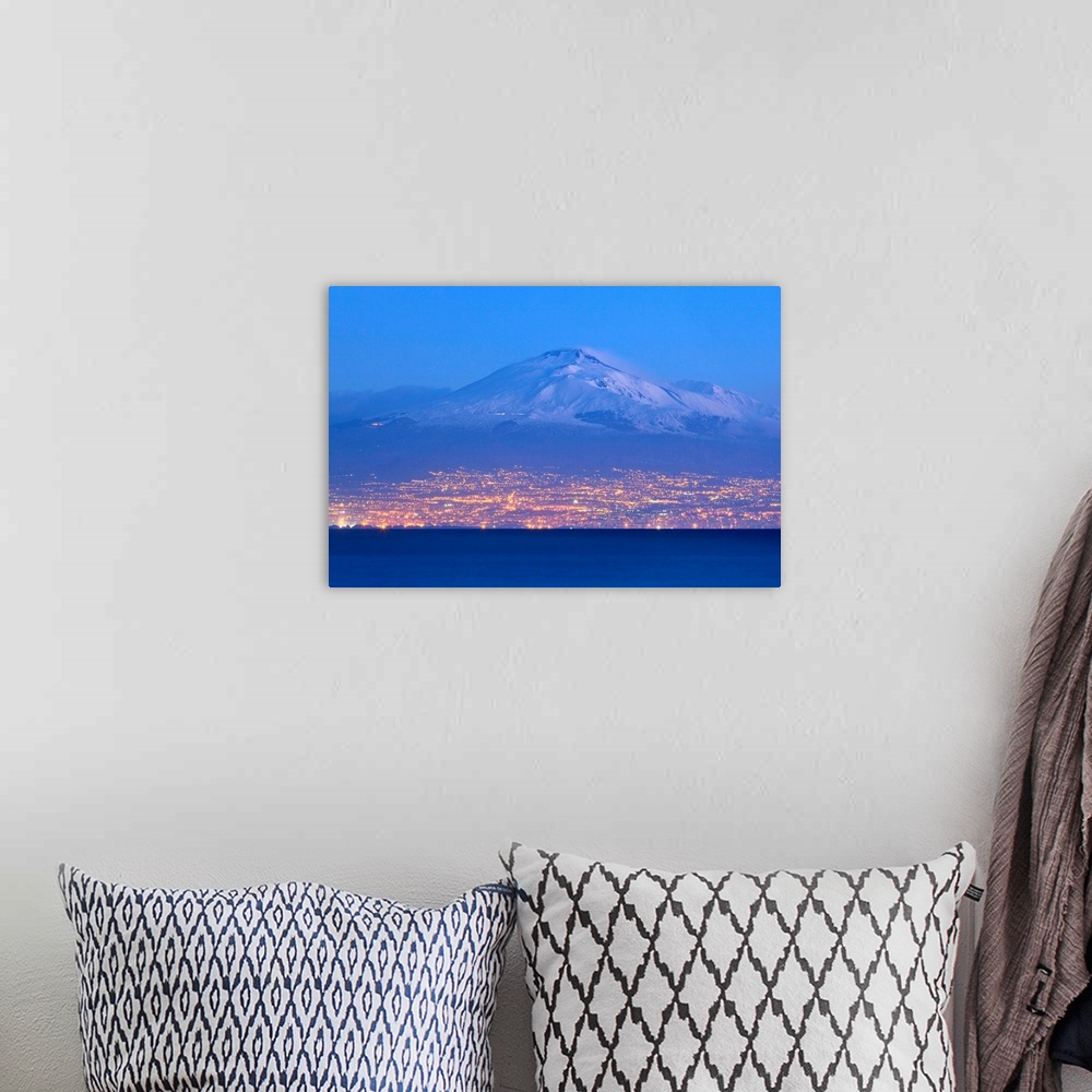 A bohemian room featuring Italy, Sicily, Catania district, Mediterranean sea, Catania, Town and Mount Etna