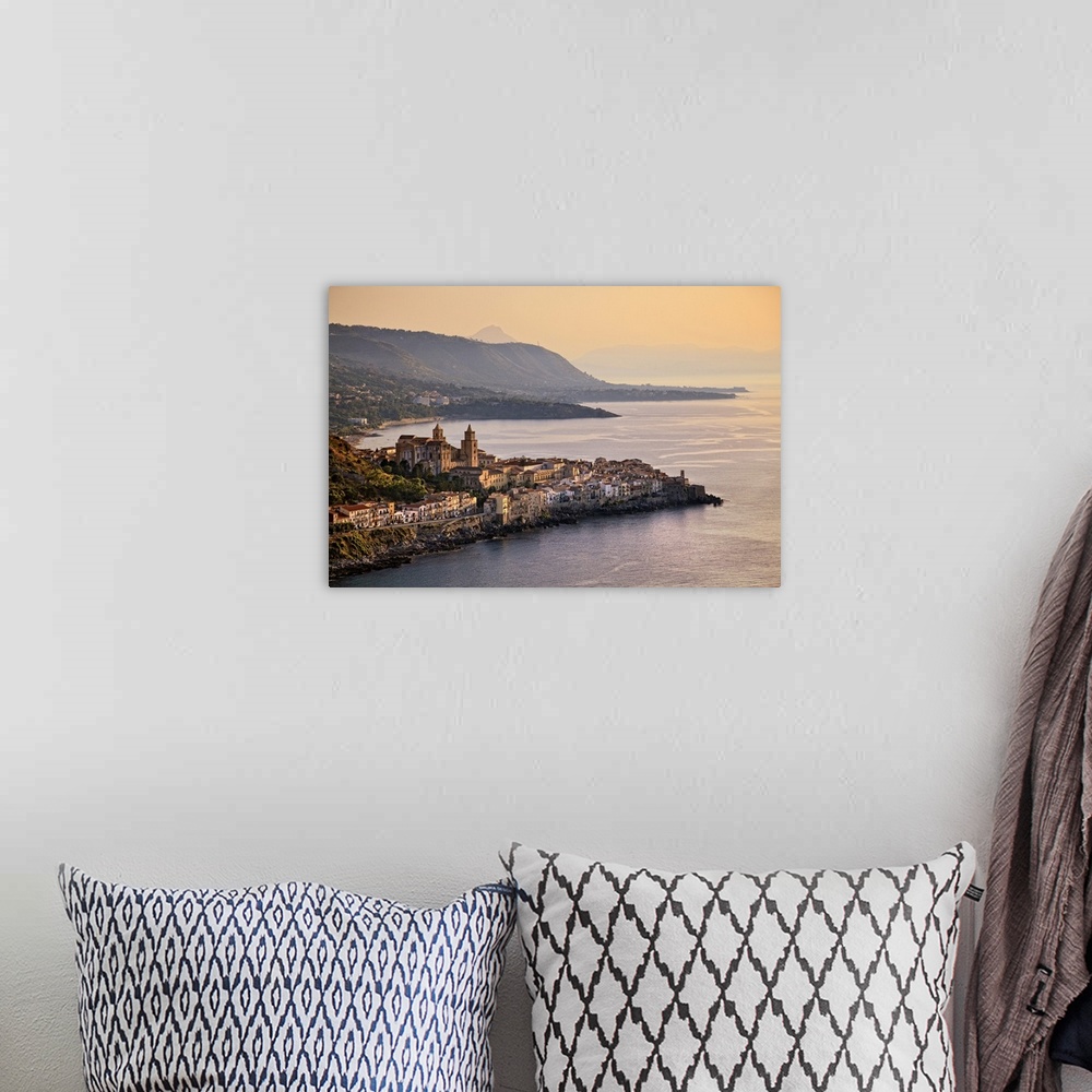 A bohemian room featuring Italy, Sicily, Mediterranean sea, Palermo district, Cefalu, Aerial view