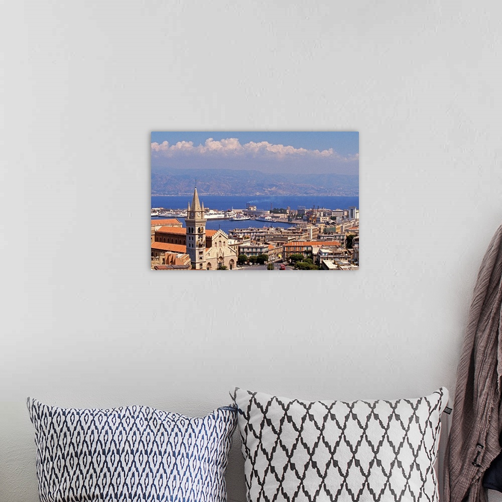A bohemian room featuring Italy, Sicily, Messina, View of the town
