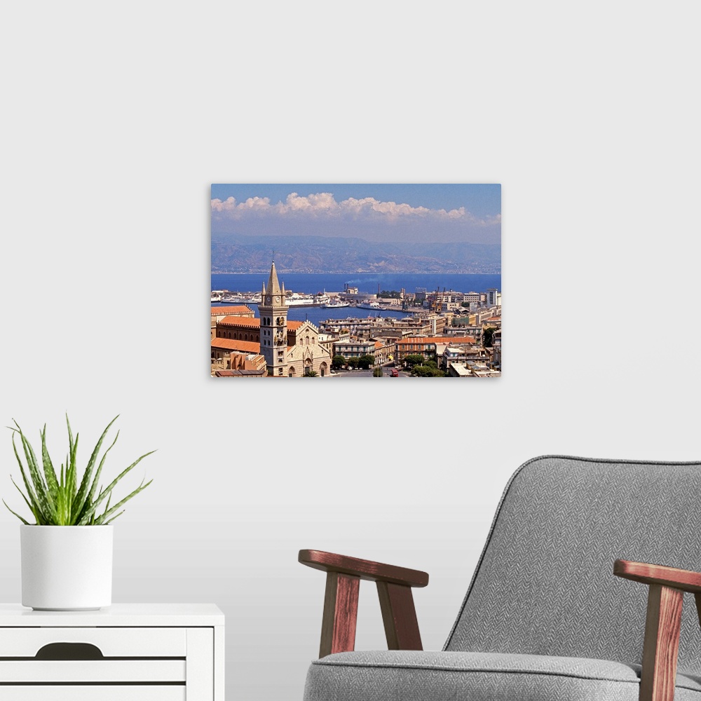 A modern room featuring Italy, Sicily, Messina, View of the town