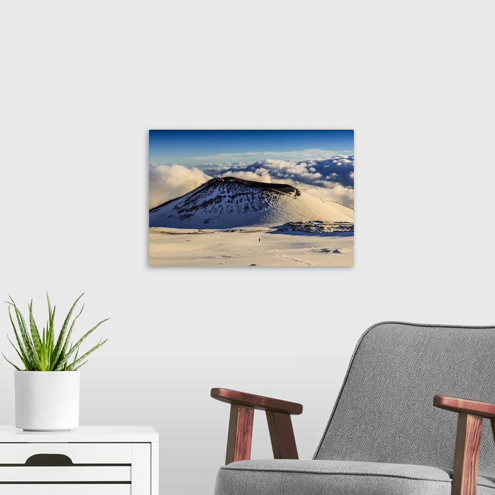 A modern room featuring Italy, Sicily, Catania district, Mount Etna, Escriva crater.