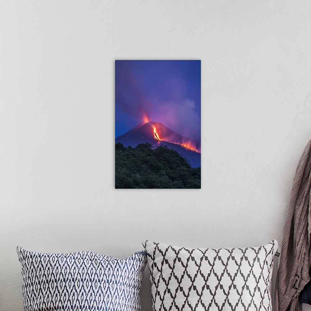 A bohemian room featuring Italy, Sicily, Mediterranean area, Catania district, Mount Etna, South-east crater eruption at ni...