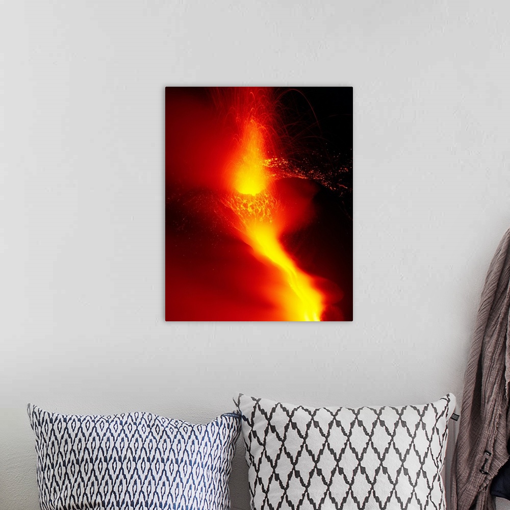 A bohemian room featuring Italy, Sicily, Mt. Etna in eruption