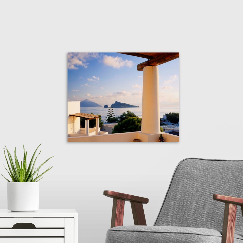 A modern room featuring Italy, Sicily, Panarea island, view to Basiluzzo islet and Stromboli island