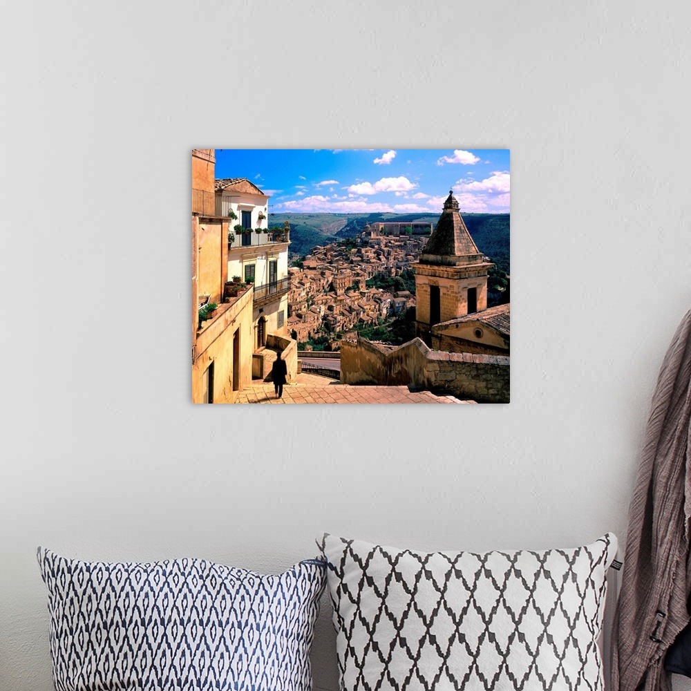 A bohemian room featuring Italy, Sicily, Panorama of Ibla village near Ragusa