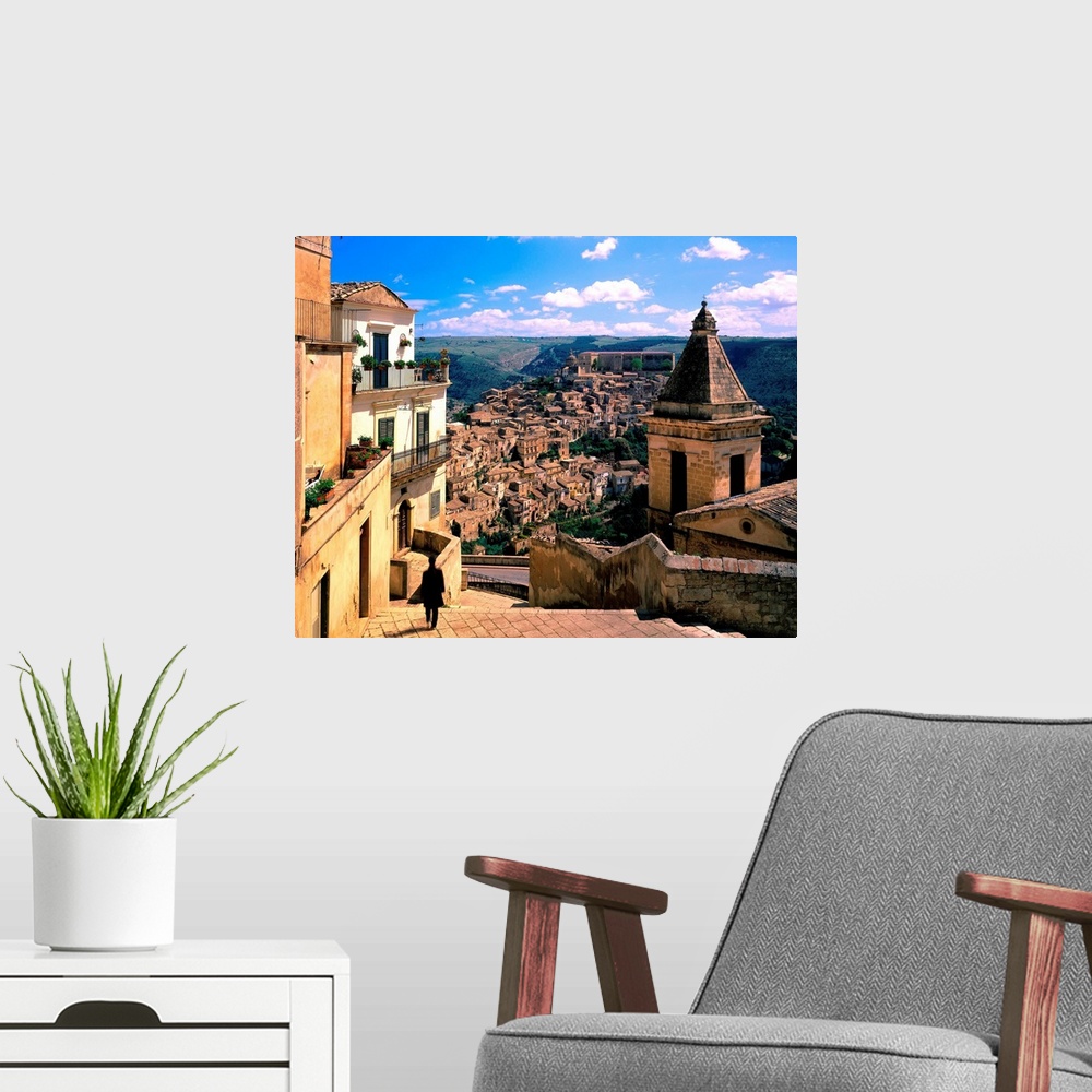 A modern room featuring Italy, Sicily, Panorama of Ibla village near Ragusa
