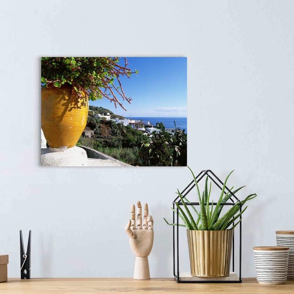 A bohemian room featuring Italy, Sicily, Stromboli island, view towards the village of Ginostra