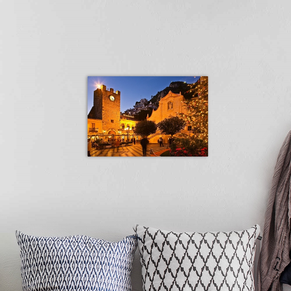 A bohemian room featuring Italy, Sicily, Taormina, Clock tower and San Giuseppe church