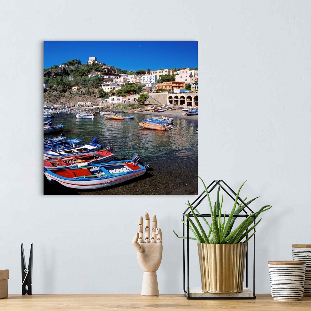 A bohemian room featuring Italy, Sicily, Ustica Island, harbor