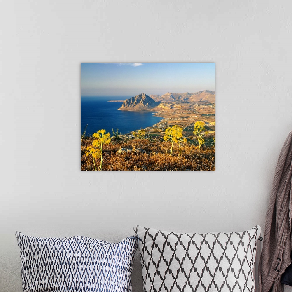 A bohemian room featuring Italy, Sicily, view from Erice towards Cofano Cape
