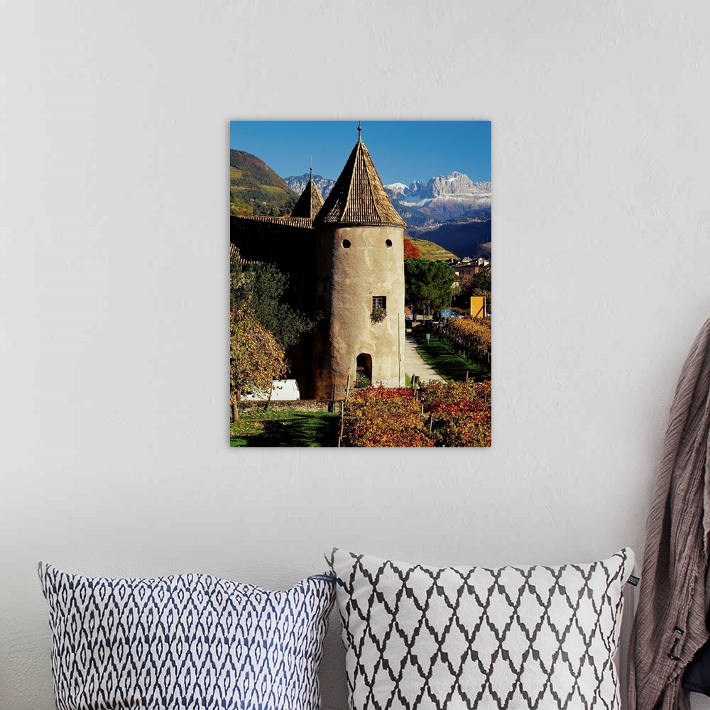 A bohemian room featuring Italy, Italia, Trentino-Alto Adige, South Tyrol, Bolzano, Bozen, Castel Mareccio and Catinaccio i...